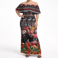 Personalized St Kilda Football Christmas Off Shoulder Maxi Dress Australian Football Mascot - Ugly Xmas Pattern Festive