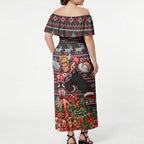 Personalized St Kilda Football Christmas Off Shoulder Maxi Dress Australian Football Mascot - Ugly Xmas Pattern Festive