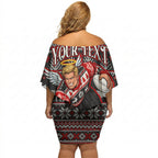 Personalized St Kilda Football Christmas Off Shoulder Short Dress Australian Football Mascot - Ugly Xmas Pattern Festive
