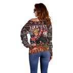 Personalized St Kilda Football Christmas Off Shoulder Sweater Australian Football Mascot - Ugly Xmas Pattern Festive