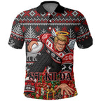 Personalized St Kilda Football Christmas Polo Shirt Australian Football Mascot - Ugly Xmas Pattern Festive