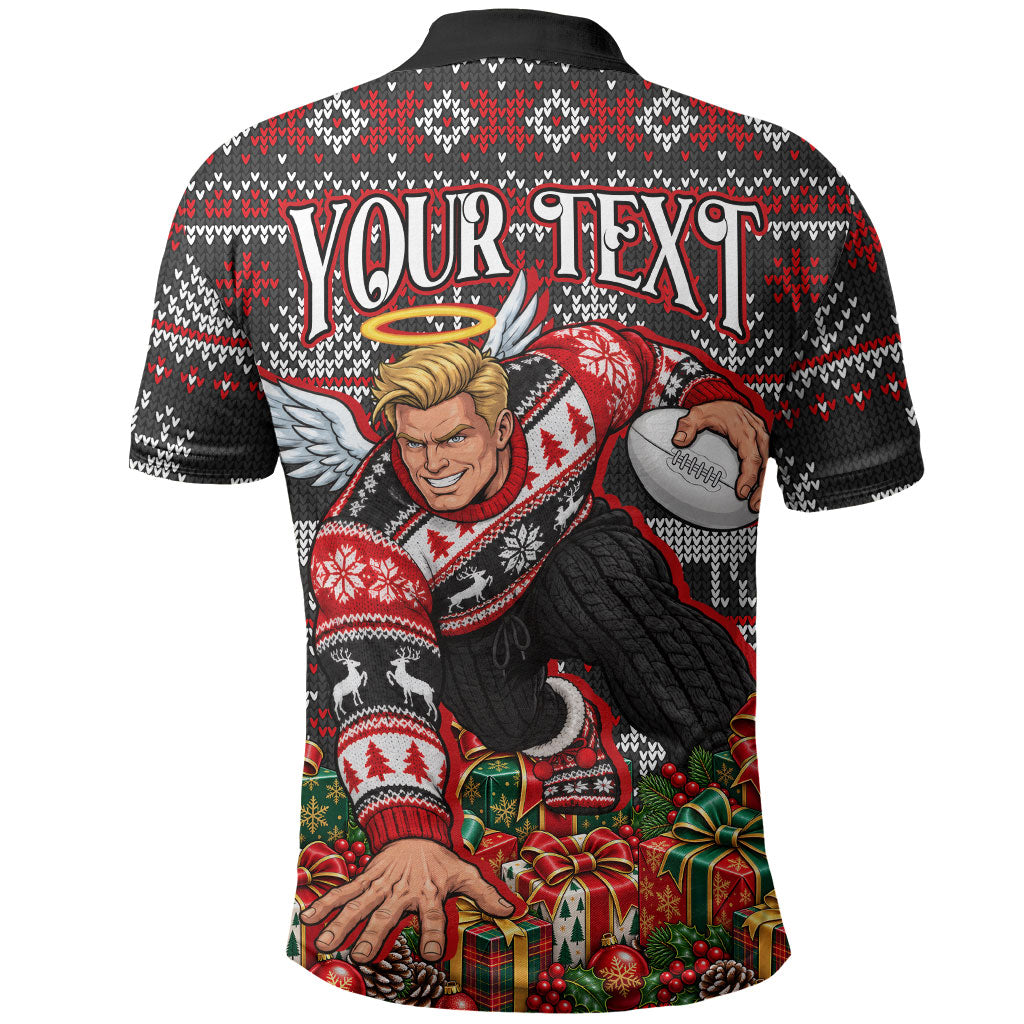 Personalized St Kilda Football Christmas Polo Shirt Australian Football Mascot - Ugly Xmas Pattern Festive