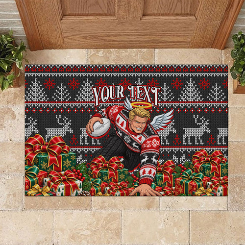 Personalized St Kilda Football Christmas Rubber Doormat Australian Football Mascot - Ugly Xmas Pattern Festive