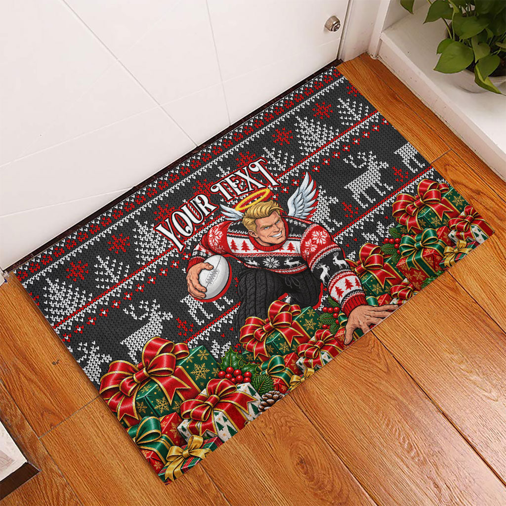 Personalized St Kilda Football Christmas Rubber Doormat Australian Football Mascot - Ugly Xmas Pattern Festive