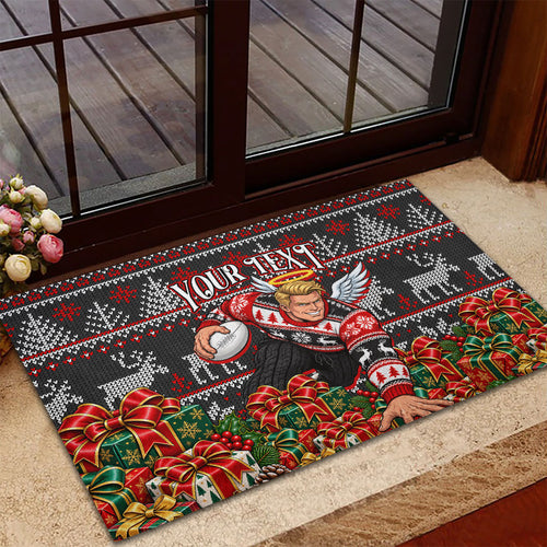 Personalized St Kilda Football Christmas Rubber Doormat Australian Football Mascot - Ugly Xmas Pattern Festive