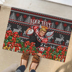 Personalized St Kilda Football Christmas Rubber Doormat Australian Football Mascot - Ugly Xmas Pattern Festive