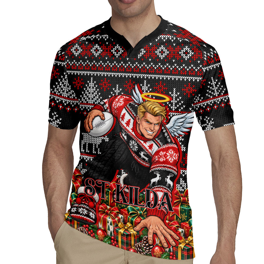 Personalized St Kilda Football Christmas Rugby Jersey Australian Football Mascot - Ugly Xmas Pattern Festive