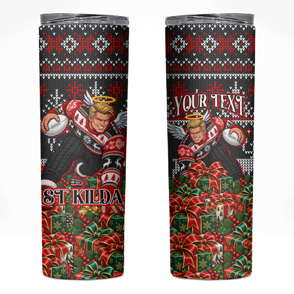 Personalized St Kilda Football Christmas Skinny Tumbler Australian Football Mascot - Ugly Xmas Pattern Festive