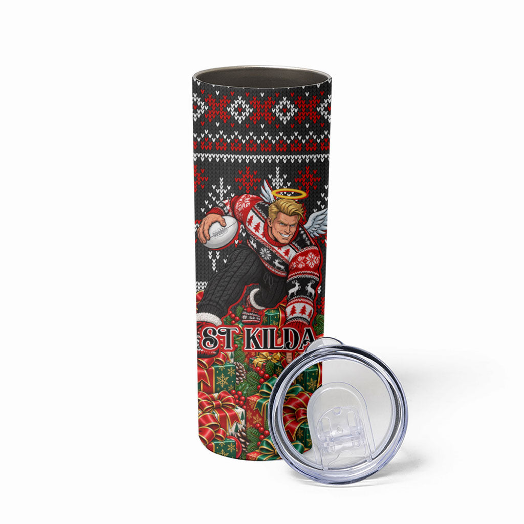 Personalized St Kilda Football Christmas Skinny Tumbler Australian Football Mascot - Ugly Xmas Pattern Festive