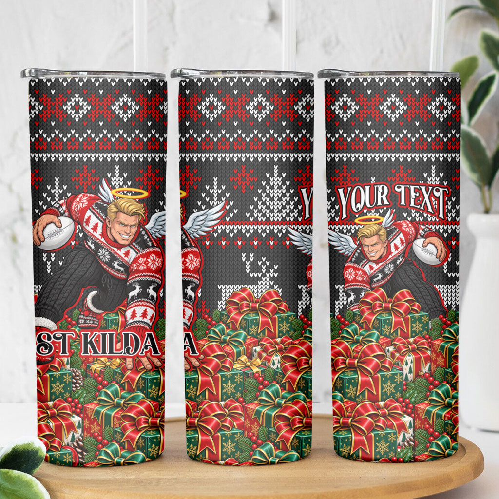 Personalized St Kilda Football Christmas Skinny Tumbler Australian Football Mascot - Ugly Xmas Pattern Festive