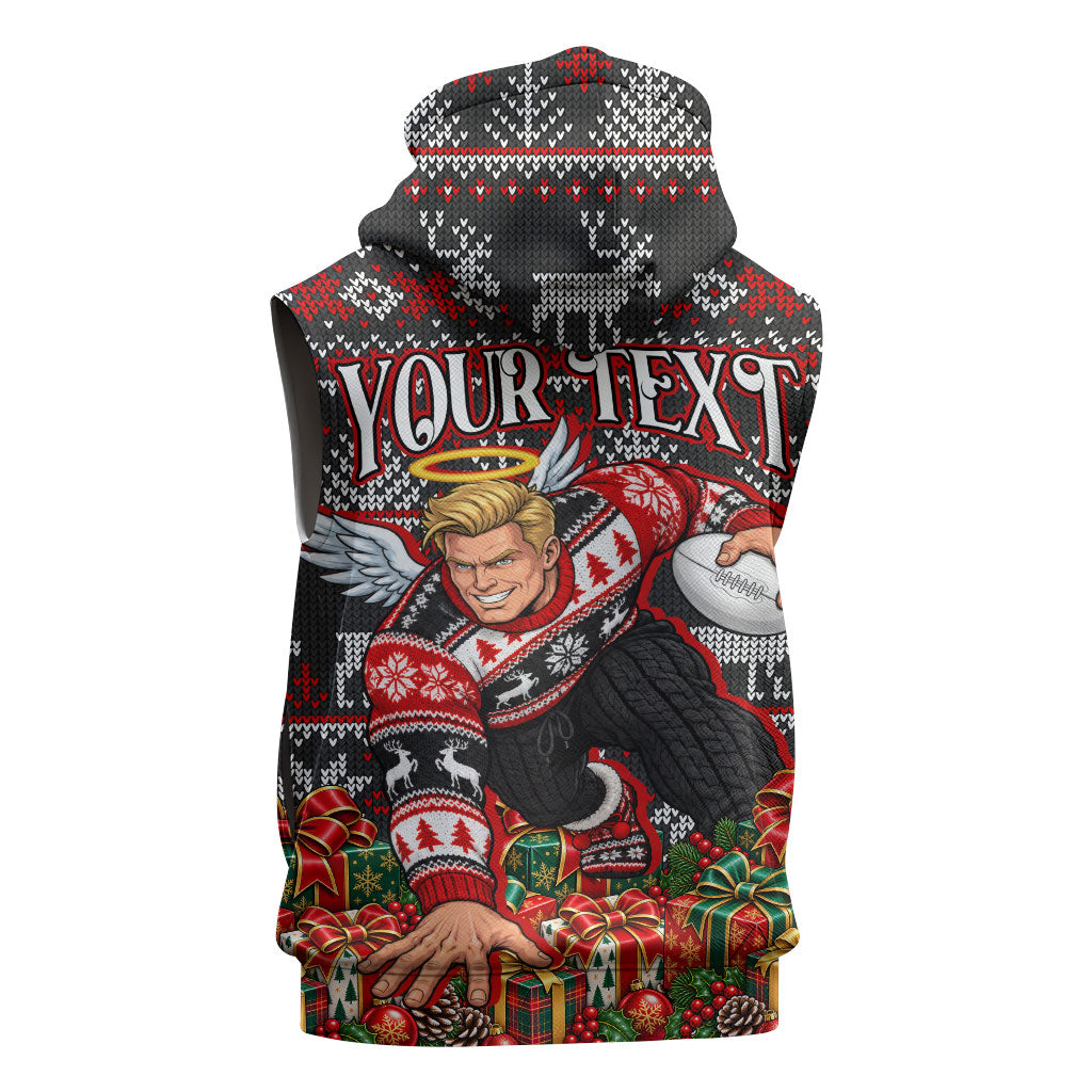 Personalized St Kilda Football Christmas Sleeveless Hoodie Australian Football Mascot - Ugly Xmas Pattern Festive