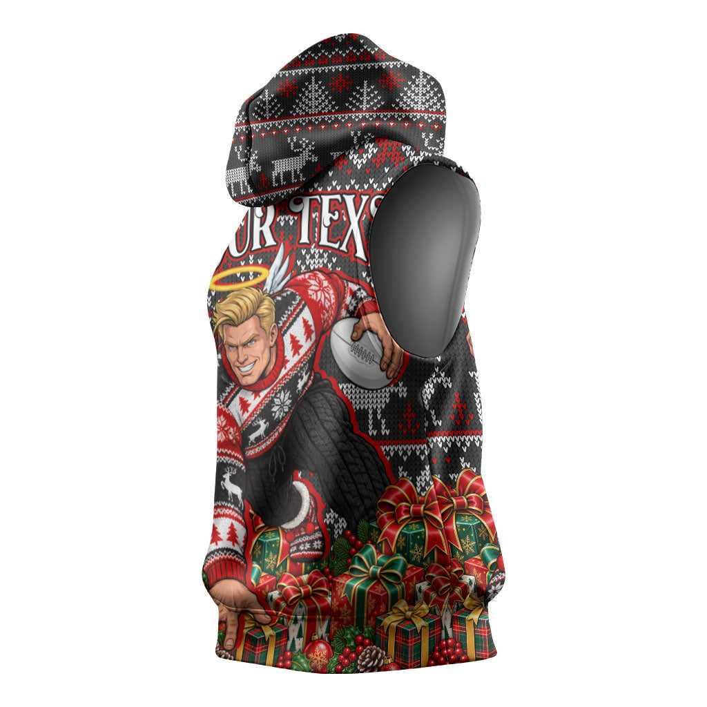 Personalized St Kilda Football Christmas Sleeveless Hoodie Australian Football Mascot - Ugly Xmas Pattern Festive