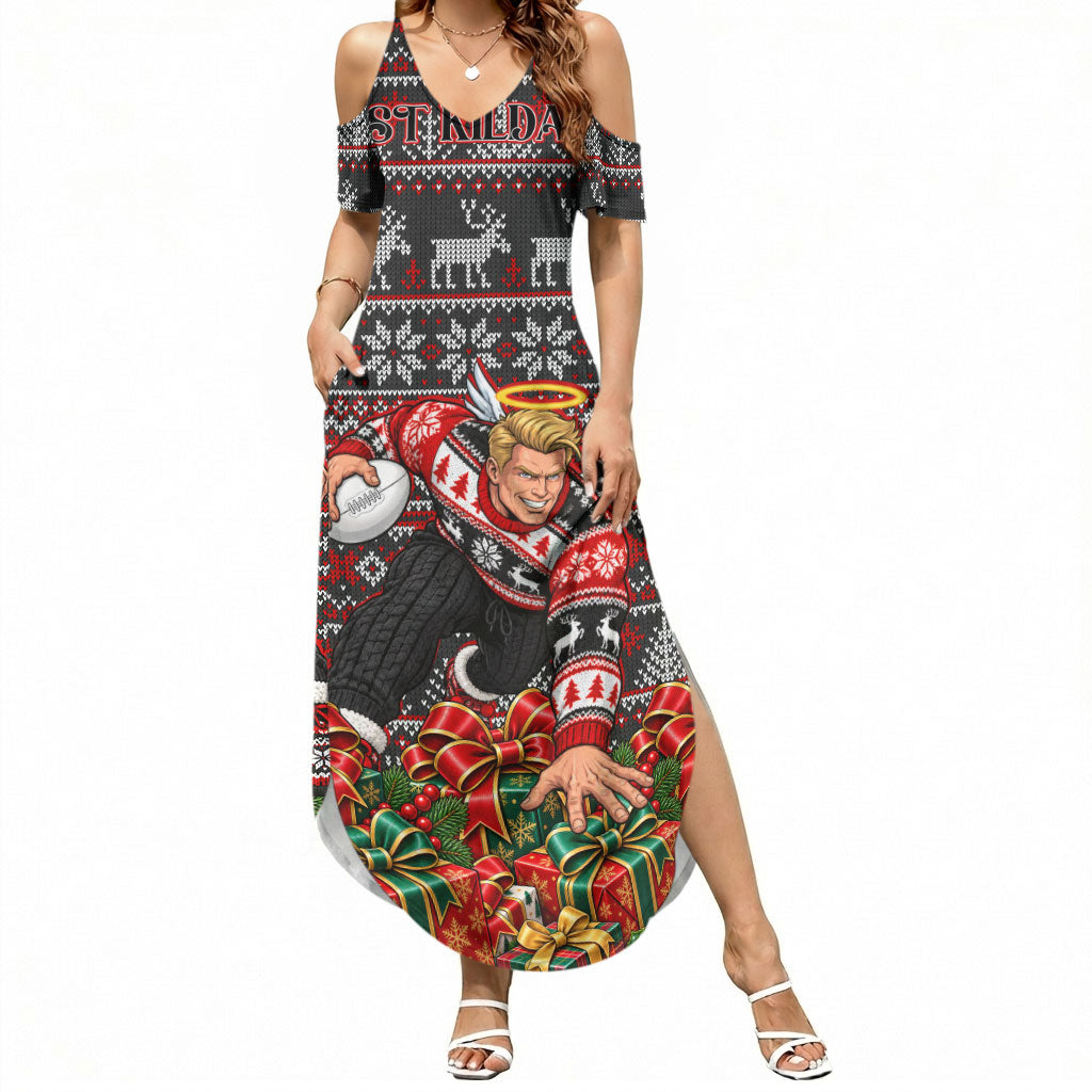 Personalized St Kilda Football Christmas Summer Maxi Dress Australian Football Mascot - Ugly Xmas Pattern Festive