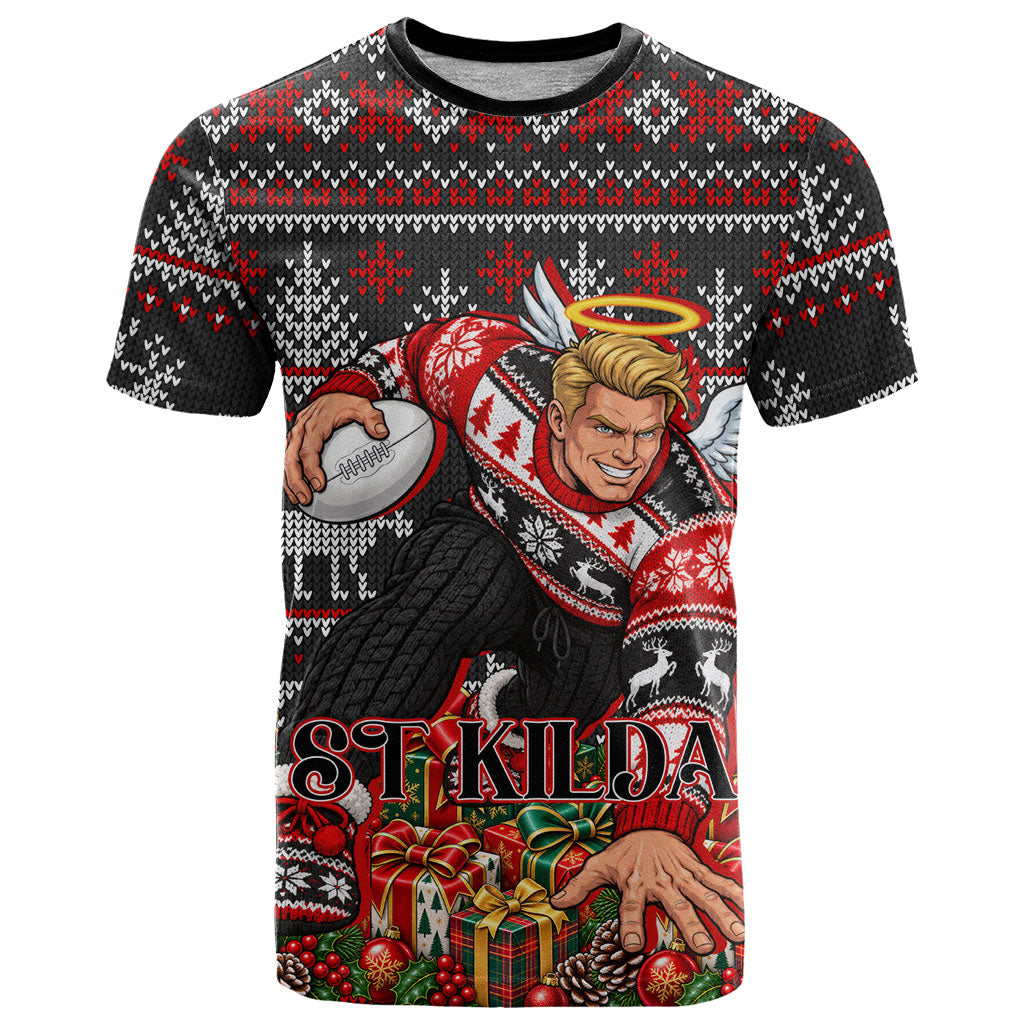 Personalized St Kilda Football Christmas T Shirt Australian Football Mascot - Ugly Xmas Pattern Festive
