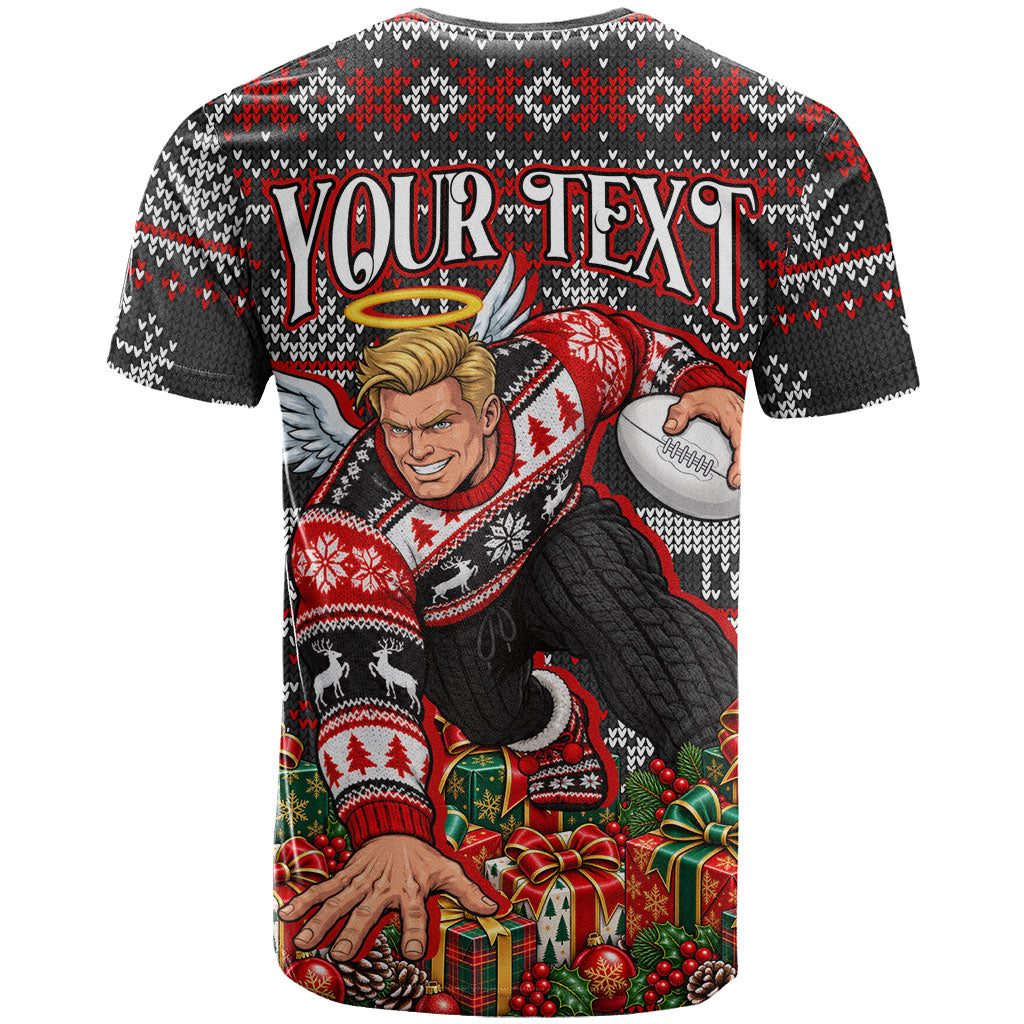 Personalized St Kilda Football Christmas T Shirt Australian Football Mascot - Ugly Xmas Pattern Festive