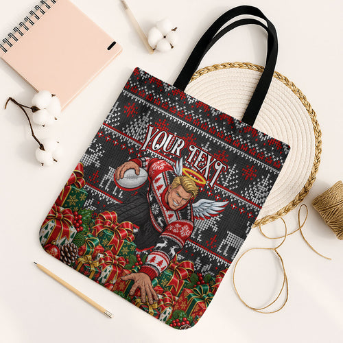 Personalized St Kilda Football Christmas Tote Bag Australian Football Mascot - Ugly Xmas Pattern Festive