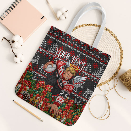 Personalized St Kilda Football Christmas Tote Bag Australian Football Mascot - Ugly Xmas Pattern Festive