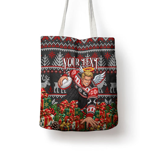 Personalized St Kilda Football Christmas Tote Bag Australian Football Mascot - Ugly Xmas Pattern Festive