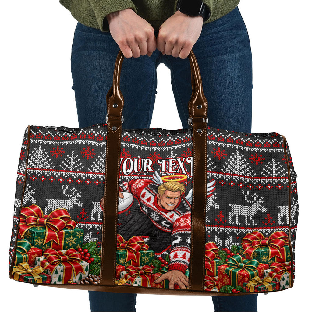 Personalized St Kilda Football Christmas Travel Bag Australian Football Mascot - Ugly Xmas Pattern Festive