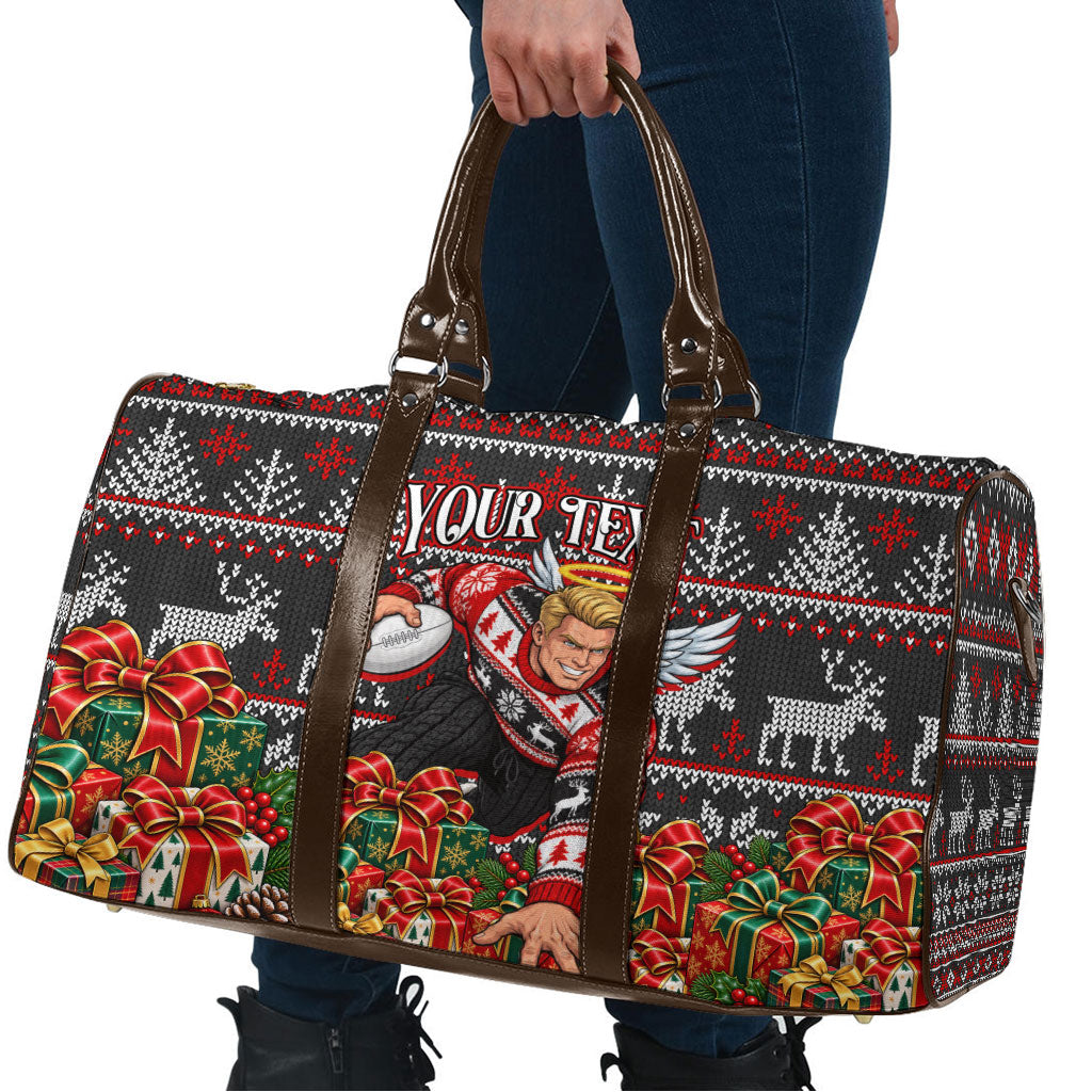 Personalized St Kilda Football Christmas Travel Bag Australian Football Mascot - Ugly Xmas Pattern Festive