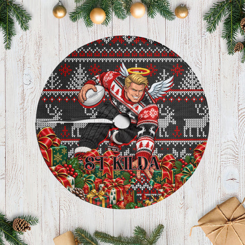 St Kilda Football Christmas Tree Skirt Australian Football Mascot - Ugly Xmas Pattern Festive