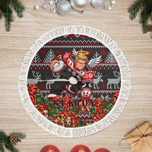 St Kilda Football Christmas Tree Skirt Australian Football Mascot - Ugly Xmas Pattern Festive
