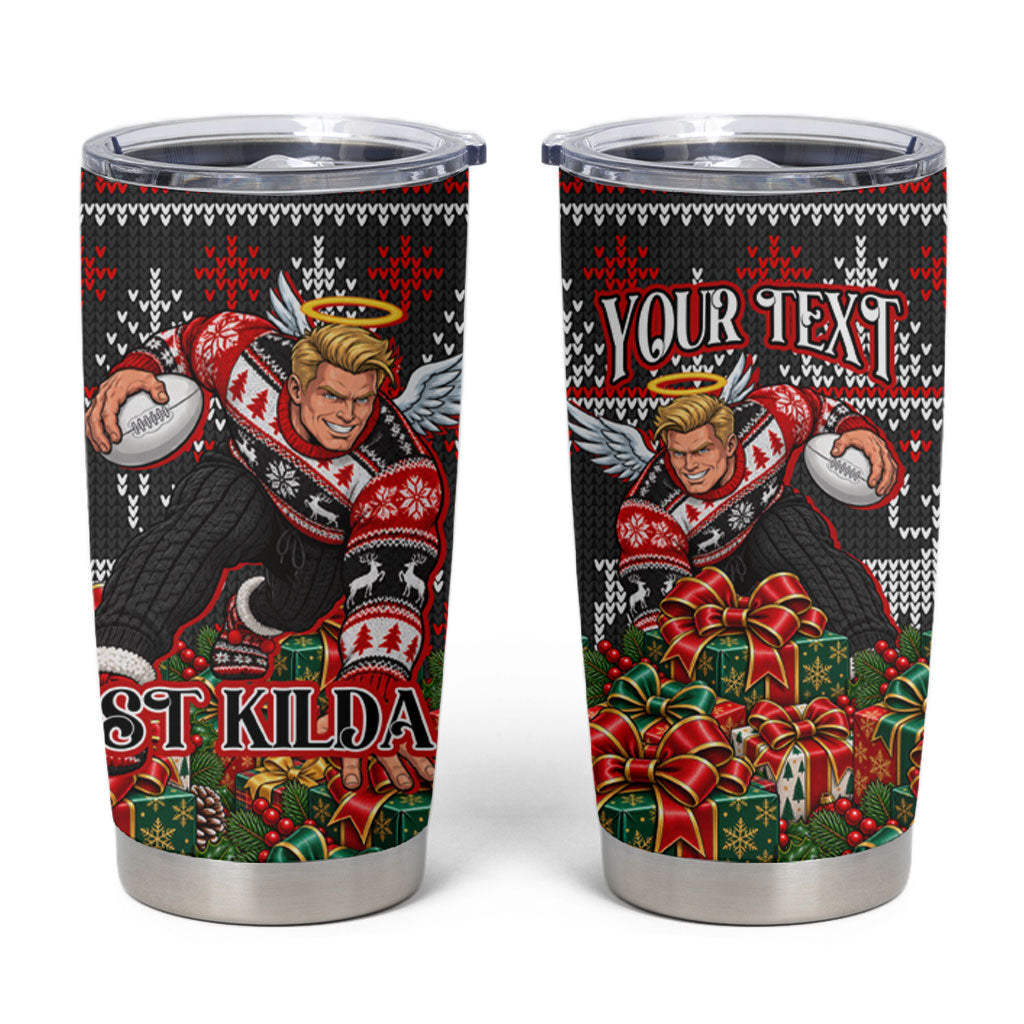 Personalized St Kilda Football Christmas Tumbler Cup Australian Football Mascot - Ugly Xmas Pattern Festive
