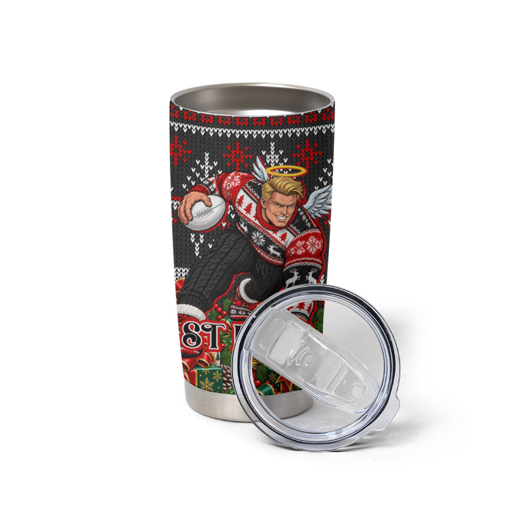Personalized St Kilda Football Christmas Tumbler Cup Australian Football Mascot - Ugly Xmas Pattern Festive