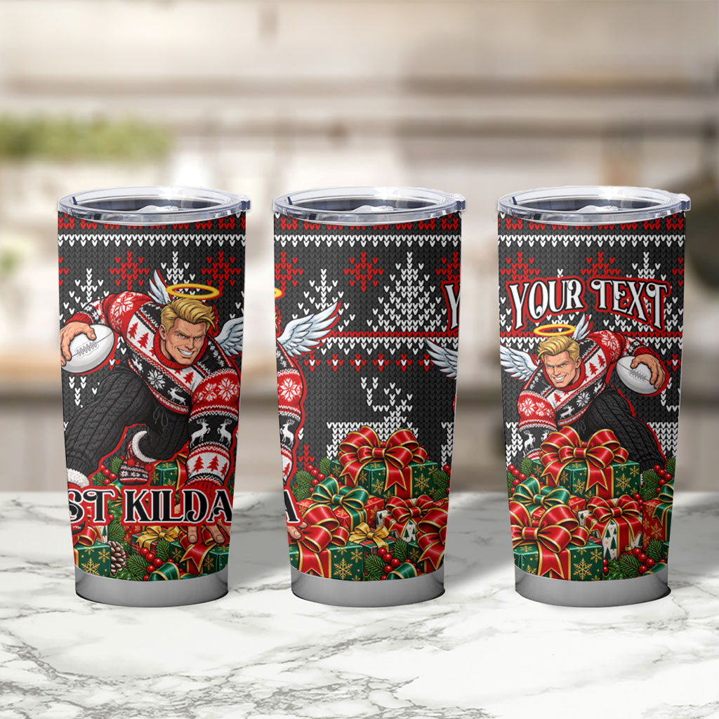 Personalized St Kilda Football Christmas Tumbler Cup Australian Football Mascot - Ugly Xmas Pattern Festive