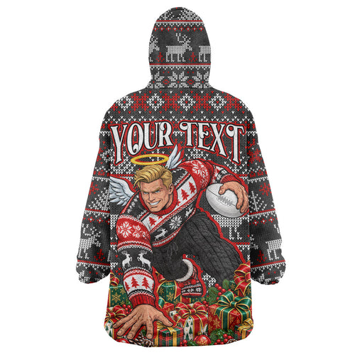 Personalized St Kilda Football Christmas Wearable Blanket Hoodie Australian Football Mascot - Ugly Xmas Pattern Festive