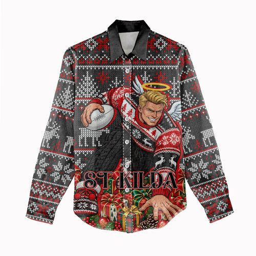 Personalized St Kilda Football Christmas Women Casual Shirt Australian Football Mascot - Ugly Xmas Pattern Festive