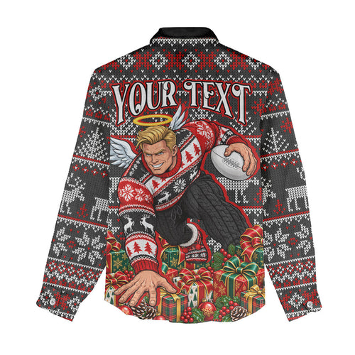 Personalized St Kilda Football Christmas Women Casual Shirt Australian Football Mascot - Ugly Xmas Pattern Festive