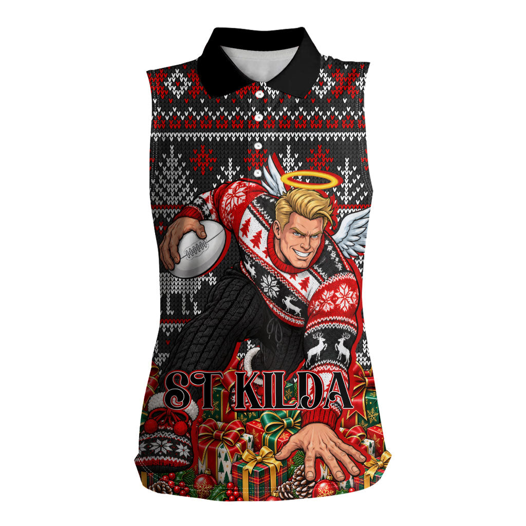 Personalized St Kilda Football Christmas Women Sleeveless Polo Shirt Australian Football Mascot - Ugly Xmas Pattern Festive