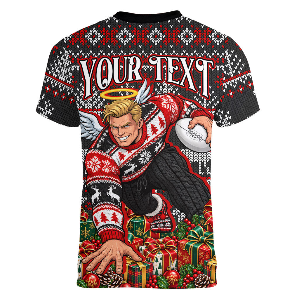 Personalized St Kilda Football Christmas Women V-Neck T-Shirt Australian Football Mascot - Ugly Xmas Pattern Festive