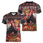 Personalized St Kilda Football Christmas Women V-Neck T-Shirt Australian Football Mascot - Ugly Xmas Pattern Festive