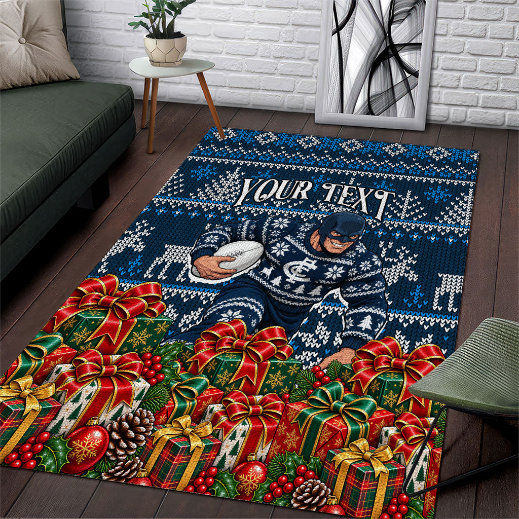 Personalized Carlton Blues Football Christmas Area Rug Australian Football Mascot - Ugly Xmas Pattern Festive