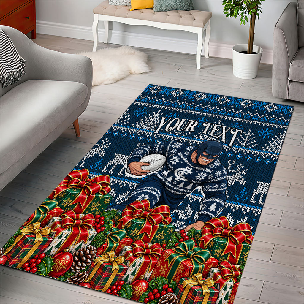 Personalized Carlton Blues Football Christmas Area Rug Australian Football Mascot - Ugly Xmas Pattern Festive