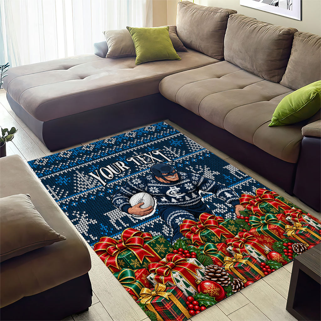 Personalized Carlton Blues Football Christmas Area Rug Australian Football Mascot - Ugly Xmas Pattern Festive