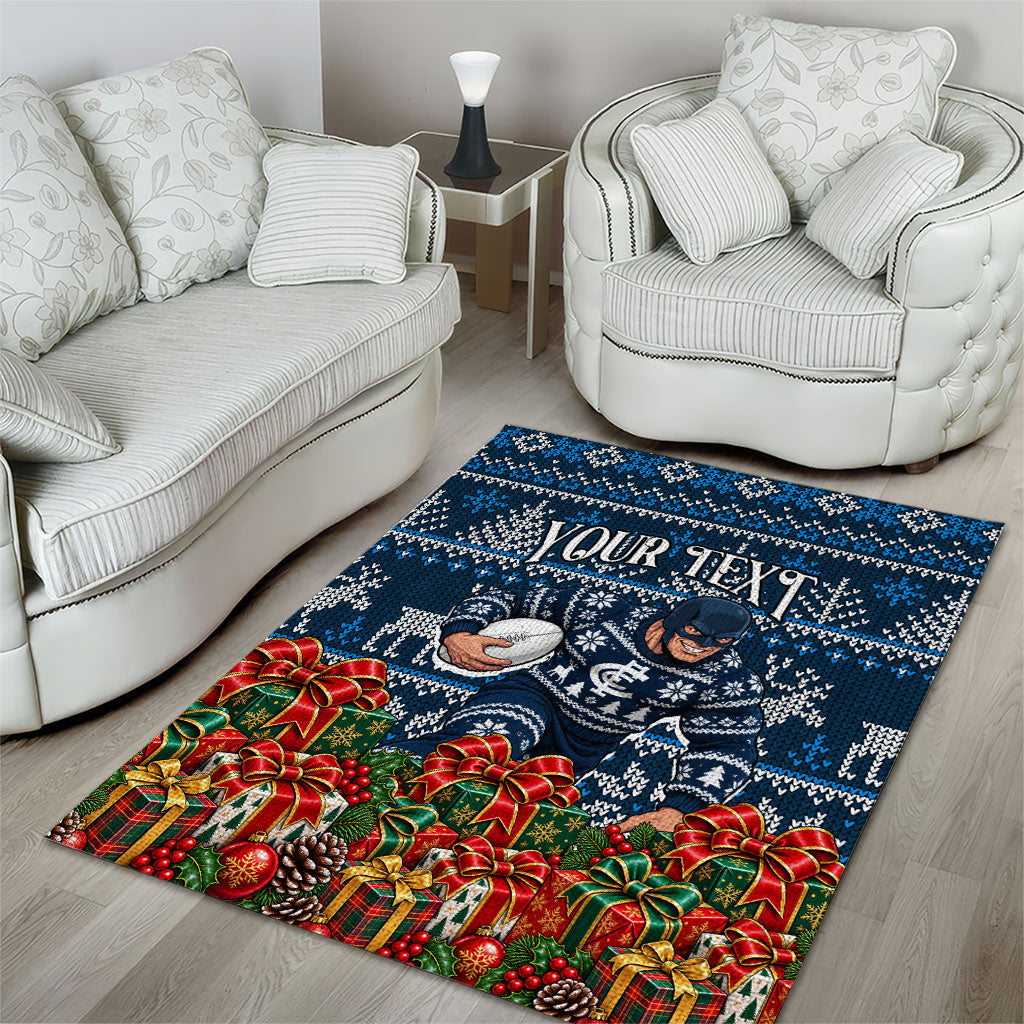 Personalized Carlton Blues Football Christmas Area Rug Australian Football Mascot - Ugly Xmas Pattern Festive