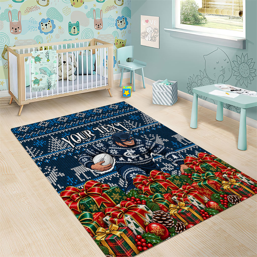 Personalized Carlton Blues Football Christmas Area Rug Australian Football Mascot - Ugly Xmas Pattern Festive
