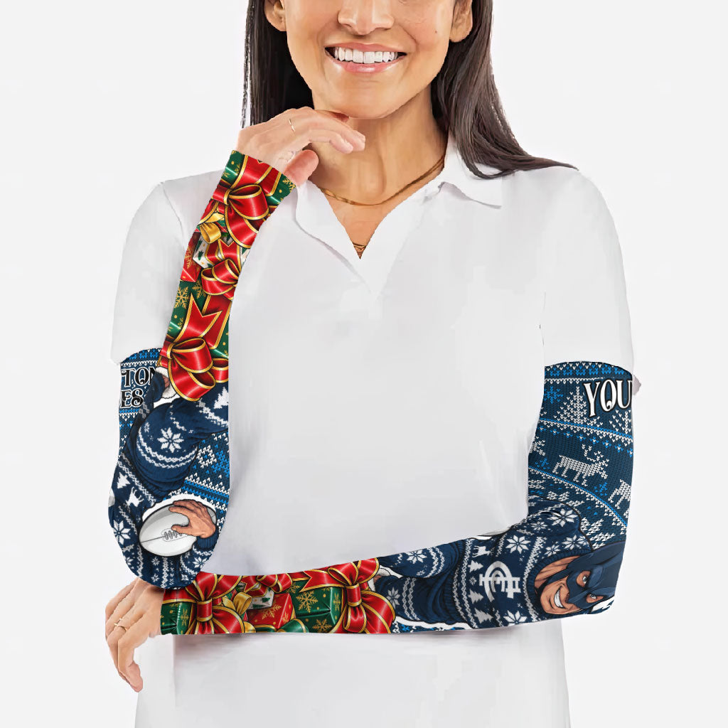 Personalized Carlton Blues Football Christmas Arm Sleeves Australian Football Mascot - Ugly Xmas Pattern Festive