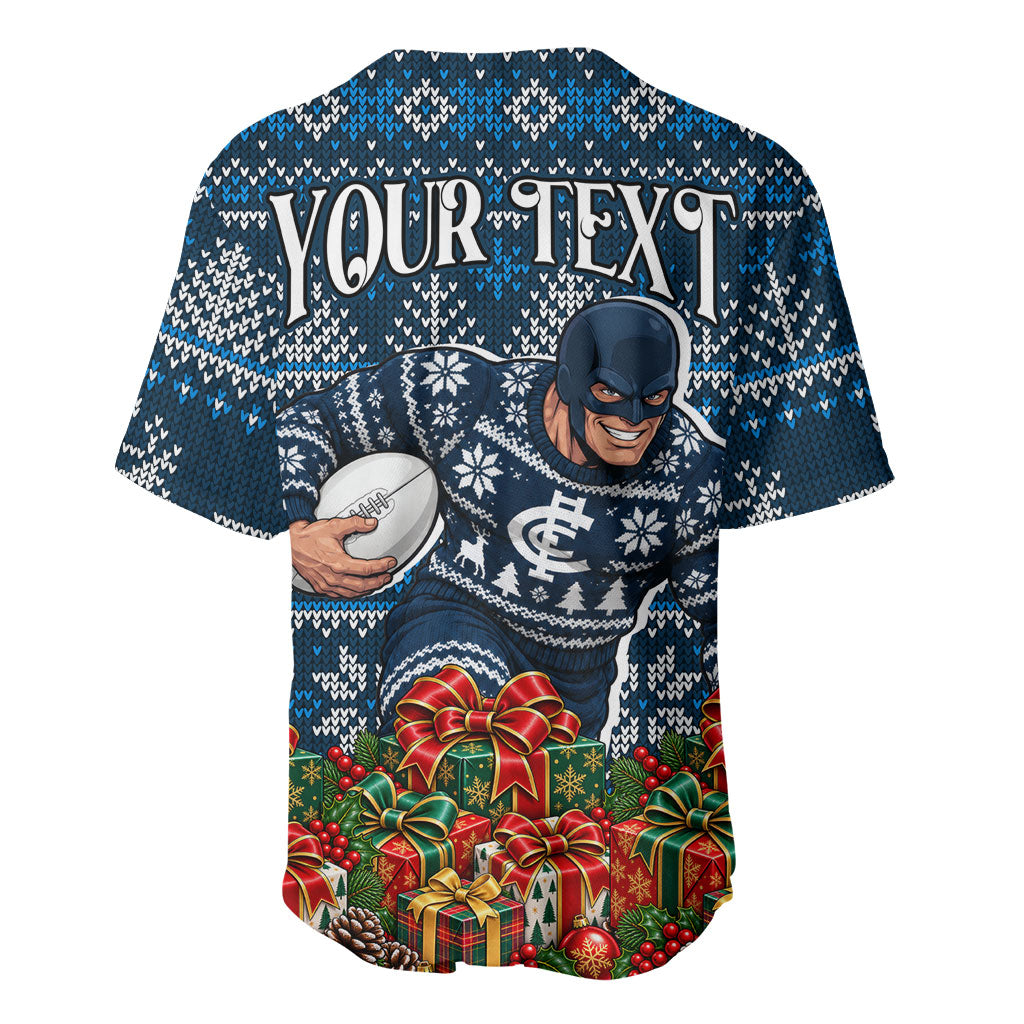 Personalized Carlton Blues Football Christmas Baseball Jersey Australian Football Mascot - Ugly Xmas Pattern Festive