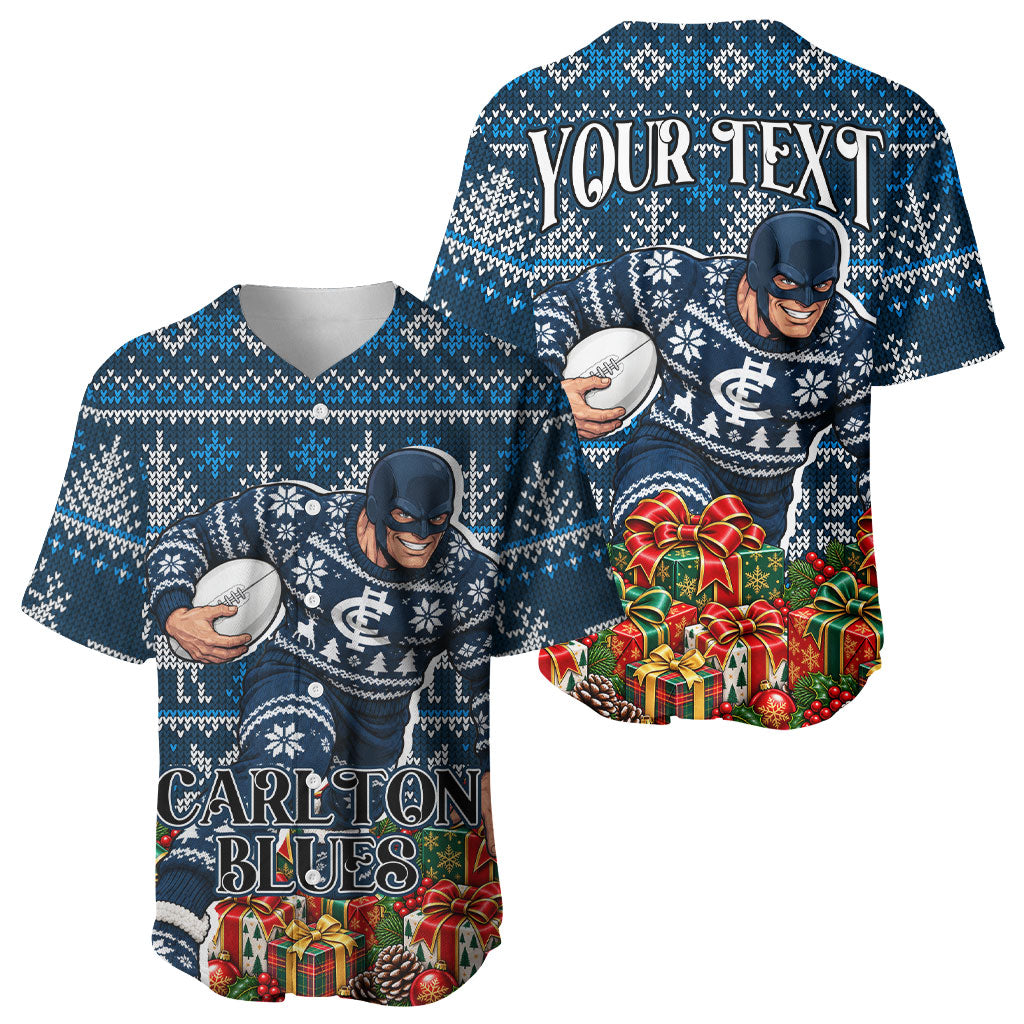 Personalized Carlton Blues Football Christmas Baseball Jersey Australian Football Mascot - Ugly Xmas Pattern Festive