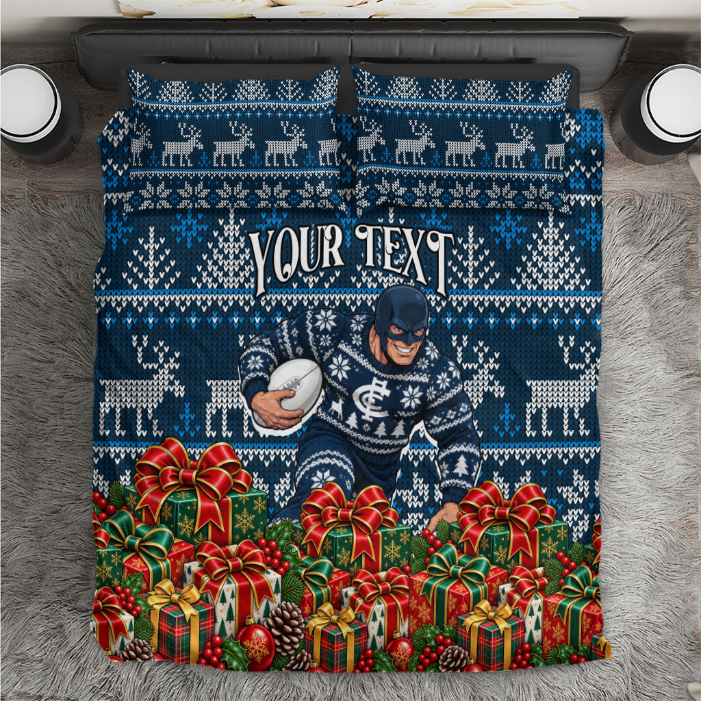 Personalized Carlton Blues Football Christmas Bedding Set Australian Football Mascot - Ugly Xmas Pattern Festive