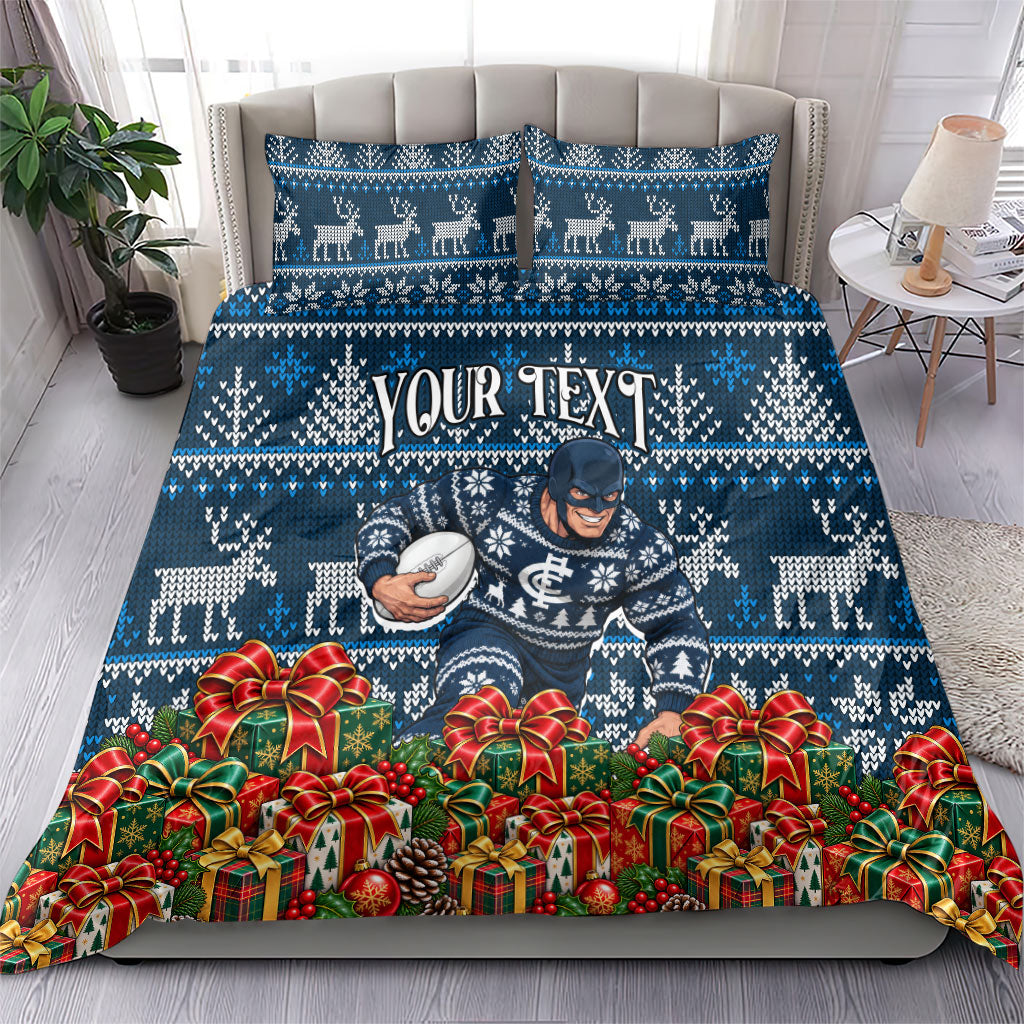 Personalized Carlton Blues Football Christmas Bedding Set Australian Football Mascot - Ugly Xmas Pattern Festive