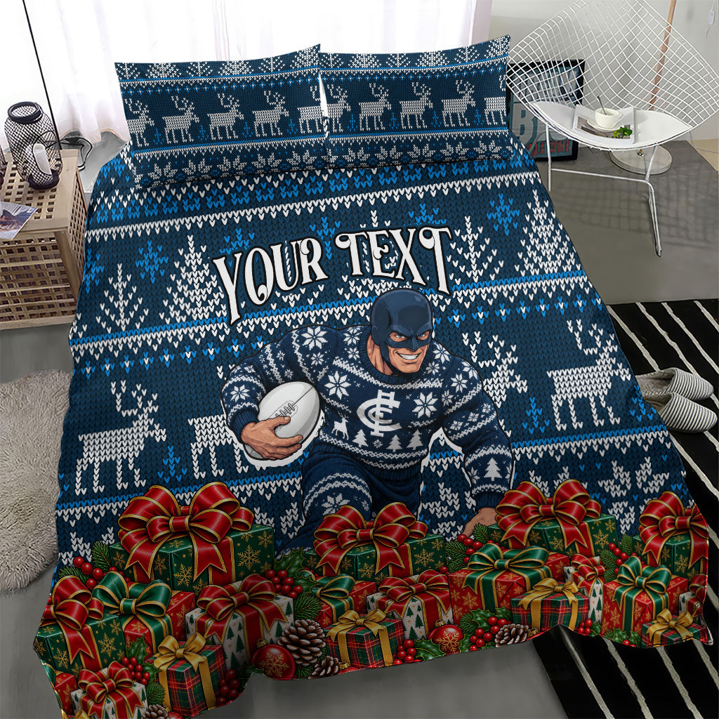 Personalized Carlton Blues Football Christmas Bedding Set Australian Football Mascot - Ugly Xmas Pattern Festive
