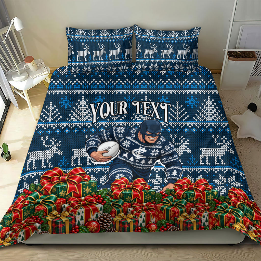 Personalized Carlton Blues Football Christmas Bedding Set Australian Football Mascot - Ugly Xmas Pattern Festive