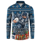 Personalized Carlton Blues Football Christmas Button Sweatshirt Australian Football Mascot - Ugly Xmas Pattern Festive