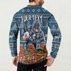 Personalized Carlton Blues Football Christmas Button Sweatshirt Australian Football Mascot - Ugly Xmas Pattern Festive