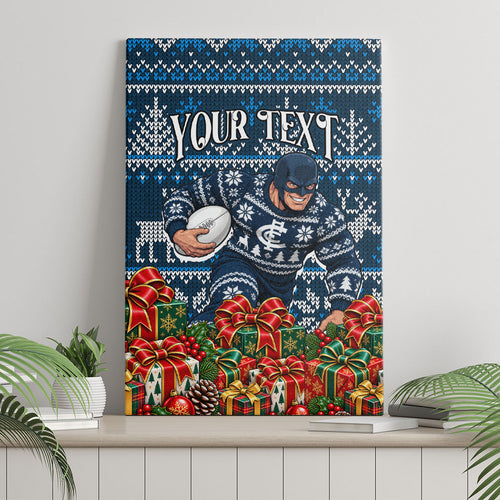 Personalized Carlton Blues Football Christmas Canvas Wall Art Australian Football Mascot - Ugly Xmas Pattern Festive
